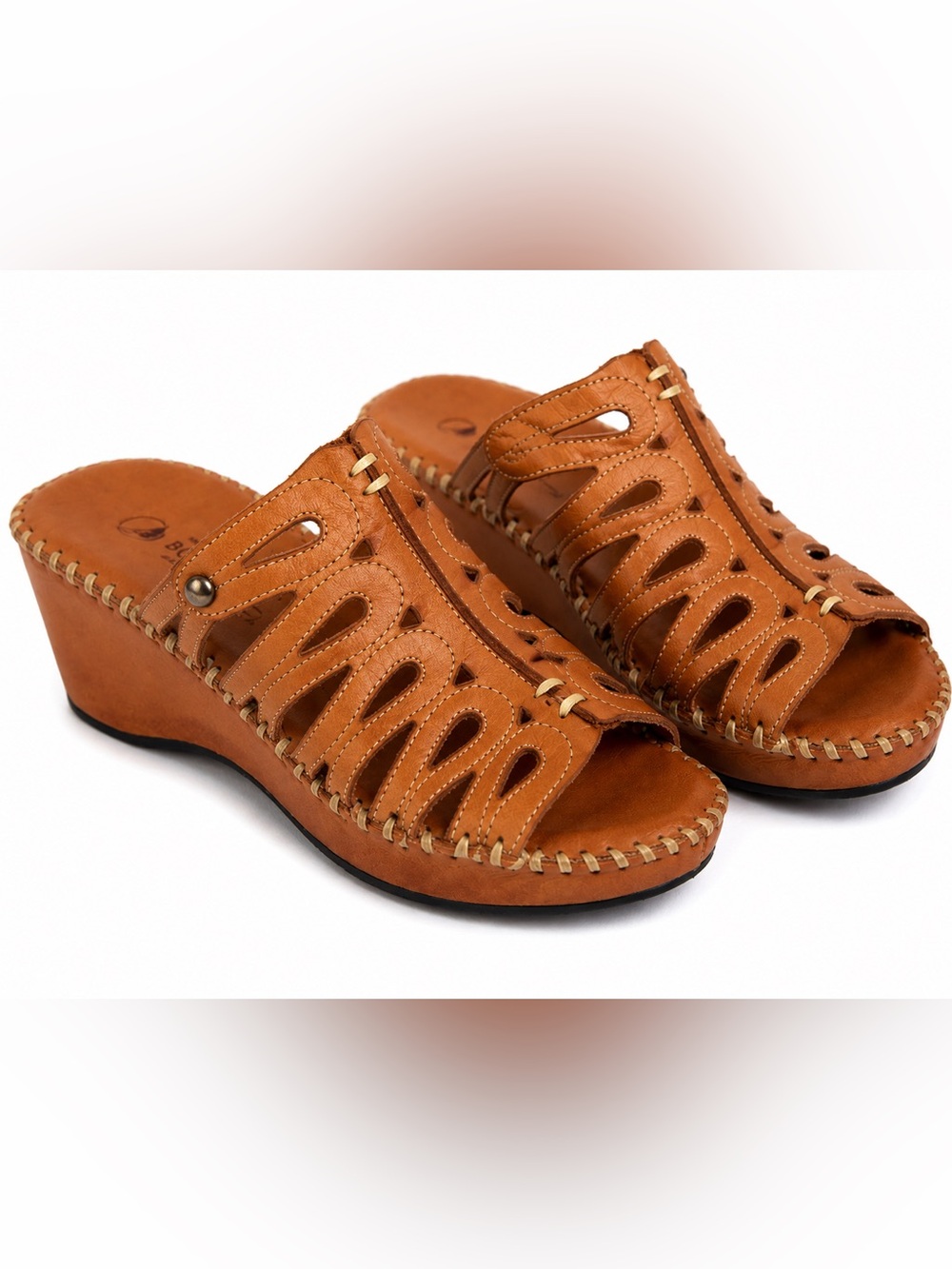 BONAVI Genuine Leather Wedge Sandals – Tan/Brown – Made in Turkey